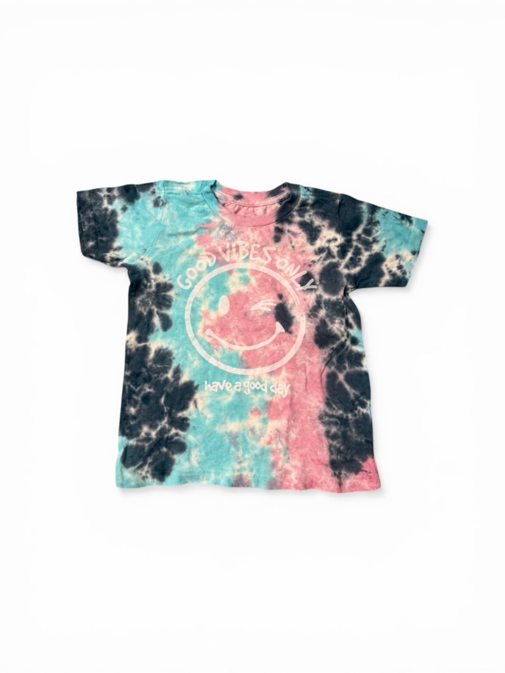 Tie-Dye 'Good Vibes Only' Kids Tee - Turquoise, Pink & Black size 5 NWOT